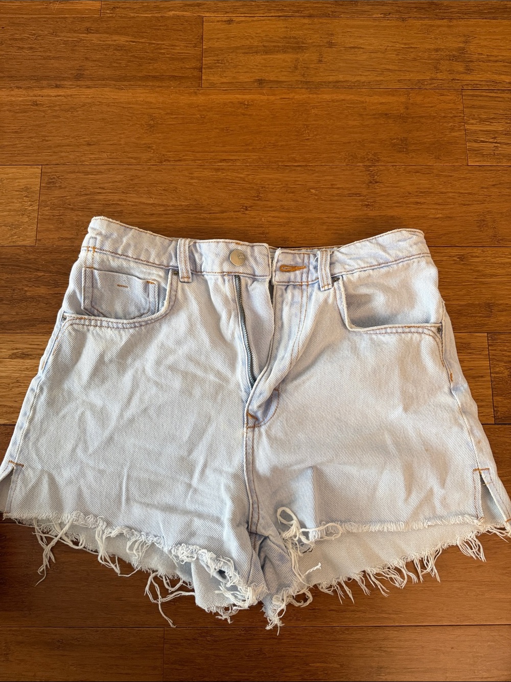 Zara Light Wash Denim Frayed Hem Shorts